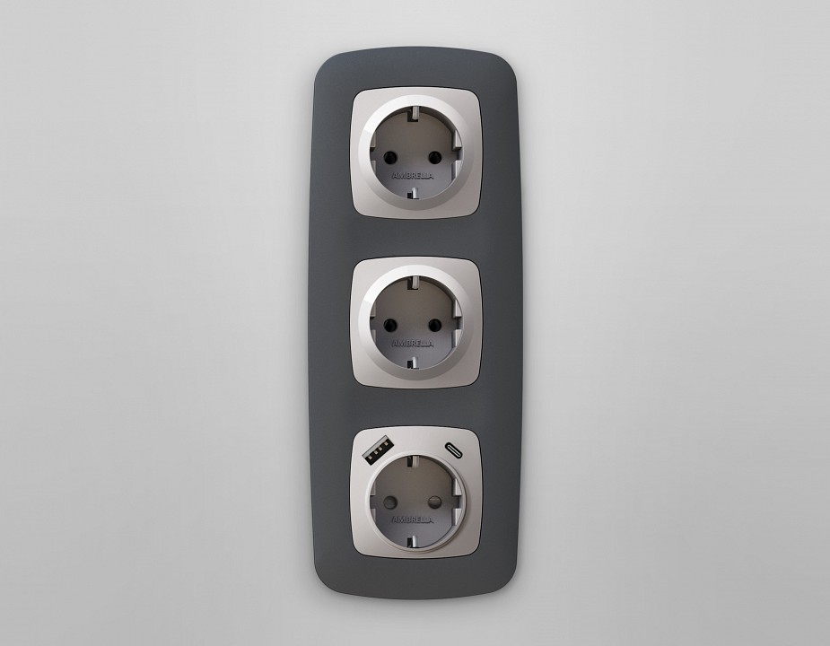 Накладка для розетки с заземлением и со шторками и 2хusb type a и c ambrella volt quant op4100