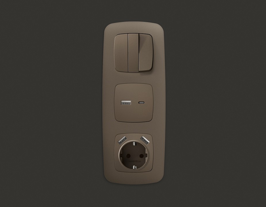 Накладка для розетки с заземлением и со шторками и 2хusb type a и c ambrella volt quant op6400