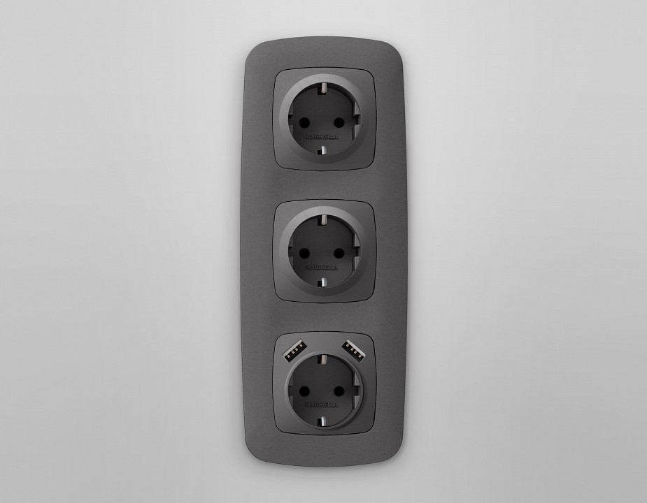 Накладка для розетки с заземлением и со шторками и 2хusb type a ambrella volt quant op6590