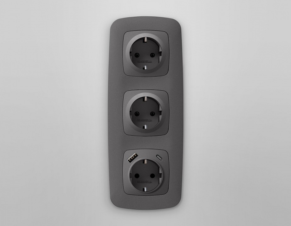 Накладка для розетки с заземлением и со шторками и 2хusb type a и c ambrella volt quant op6600