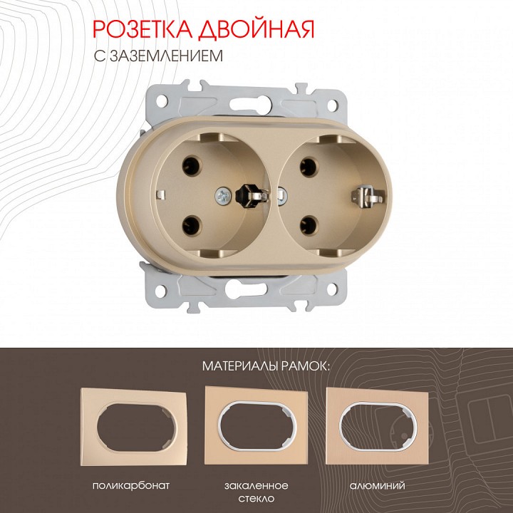 Розетка двойная с заземлением, Без рамки arte milano am-202 202.40-2.shampan
