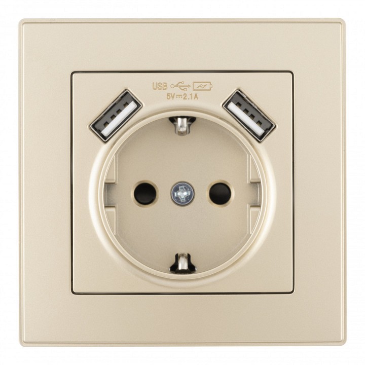 Розетка с заземлением и со шторкой и 2хusb arte milano set06-1 set06-1-47-1 shampan