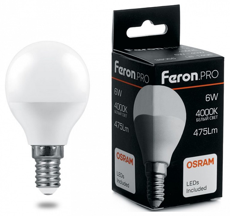 Лампа светодиодная feron lb-1406 e14 6вт 4000k 38066