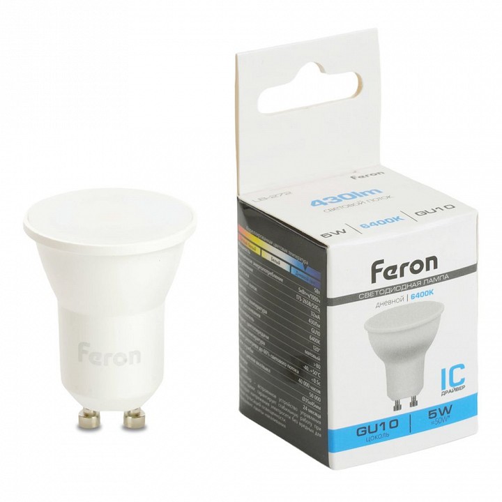Лампа светодиодная feron lb-272 gu10 5вт 6400k 51223
