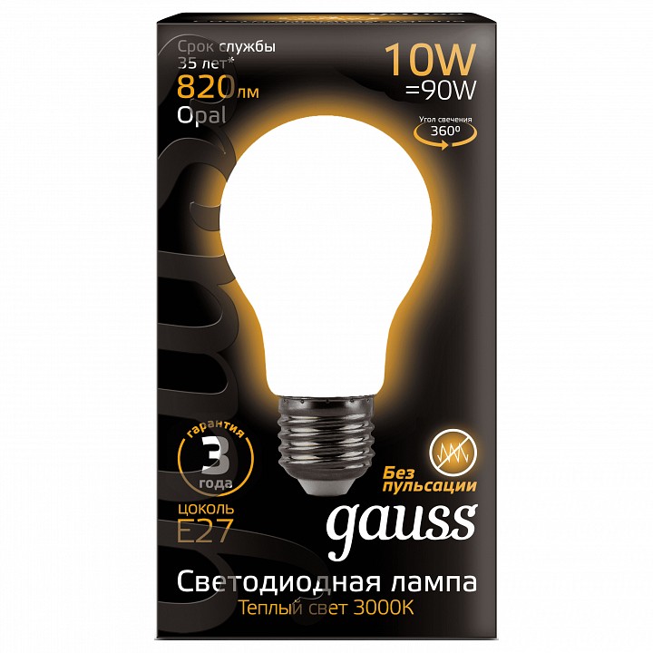 Лампа светодиодная gauss 1022 e27 10вт 2700k 102202110