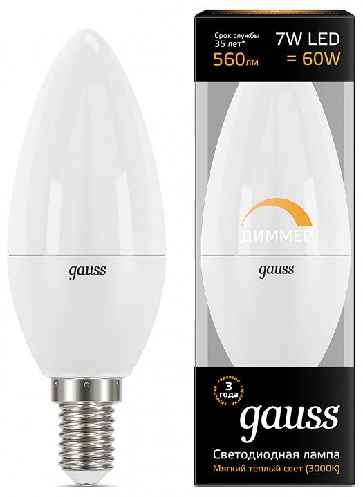 Лампа светодиодная gauss 1031 e14 7вт 3000k 103101107-d