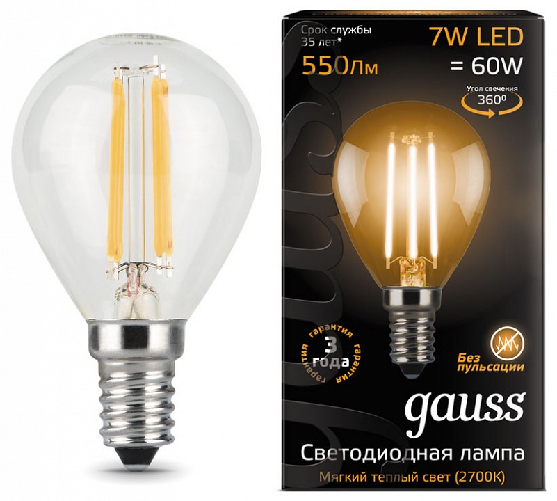 Лампа светодиодная gauss 1058 e14 7вт 2700k 105801107