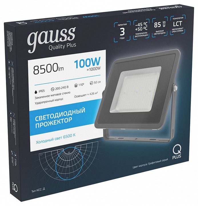 Настенно-потолочный прожектор gauss qplus 690511100