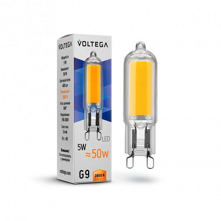 Лампа светодиодная voltega capsule g9 g9 5вт 2800k 7090