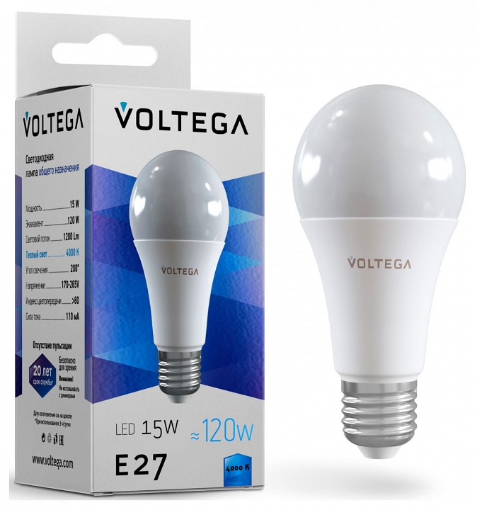 Лампа светодиодная voltega general purpose bulb 15w e27 15вт 4000k 7157