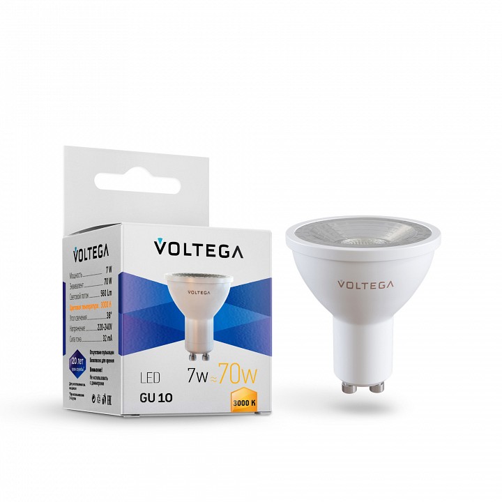 Лампа светодиодная voltega simple gu10 7вт 3000k 7253