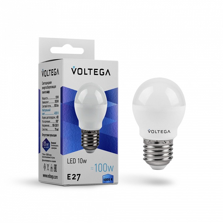 Лампа светодиодная voltega globe 10w e27 10вт 4000k 8456