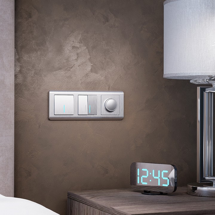 Выключатель одноклавишный с подсветкой без рамки werkel cеребряный рифленый w1110109