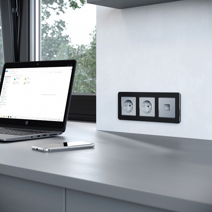 Рамка на 3 поста werkel platinum (черный алюминий) w0032608