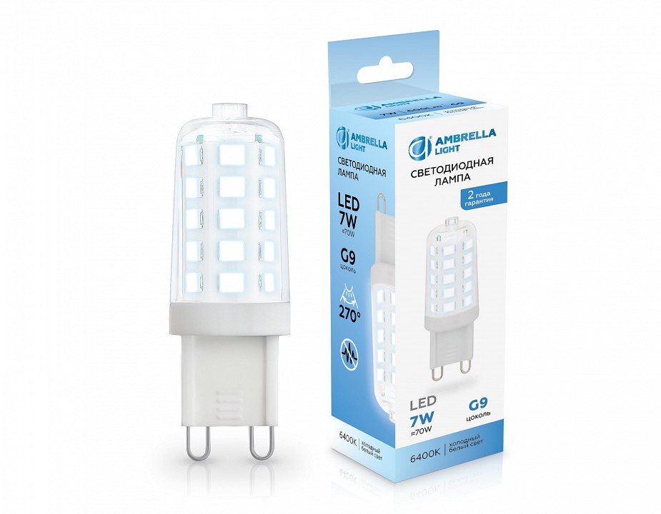 Лампа светодиодная ambrella light g9 g9 7вт 6400k 100706