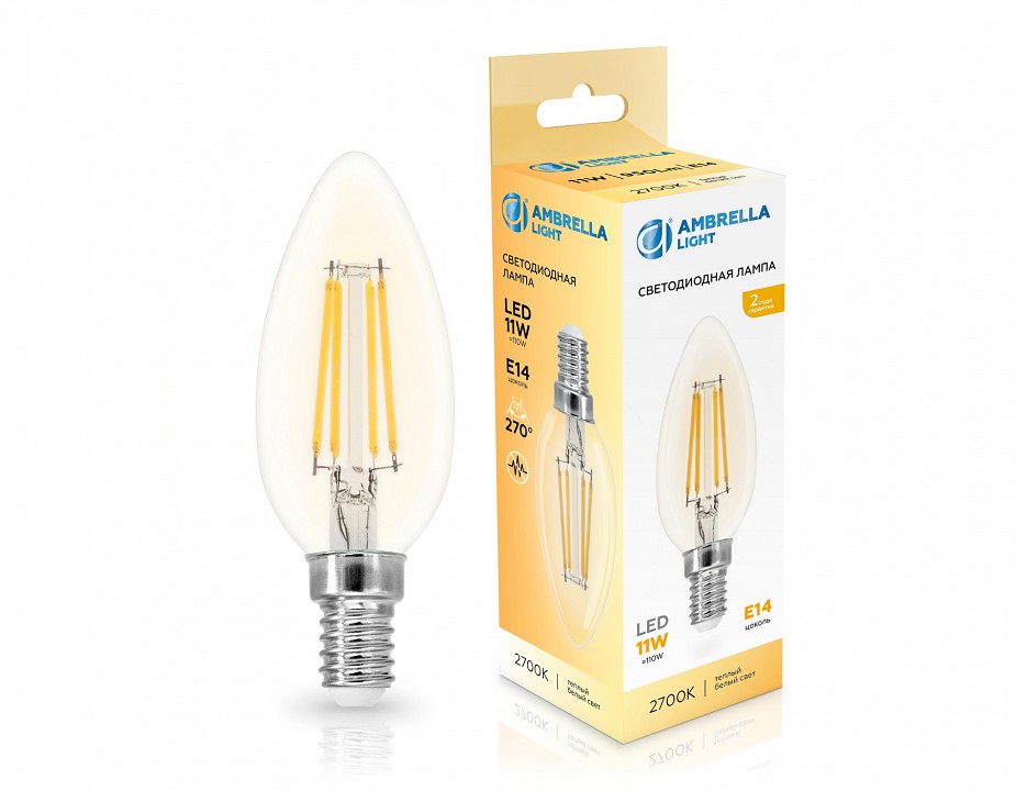 Лампа светодиодная ambrella light c35 e14 11вт 2700k 351113