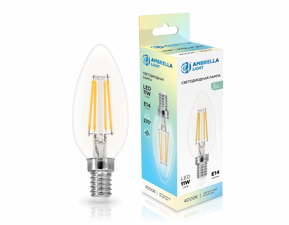 Лампа светодиодная ambrella light c35 e14 11вт 4000k 351114