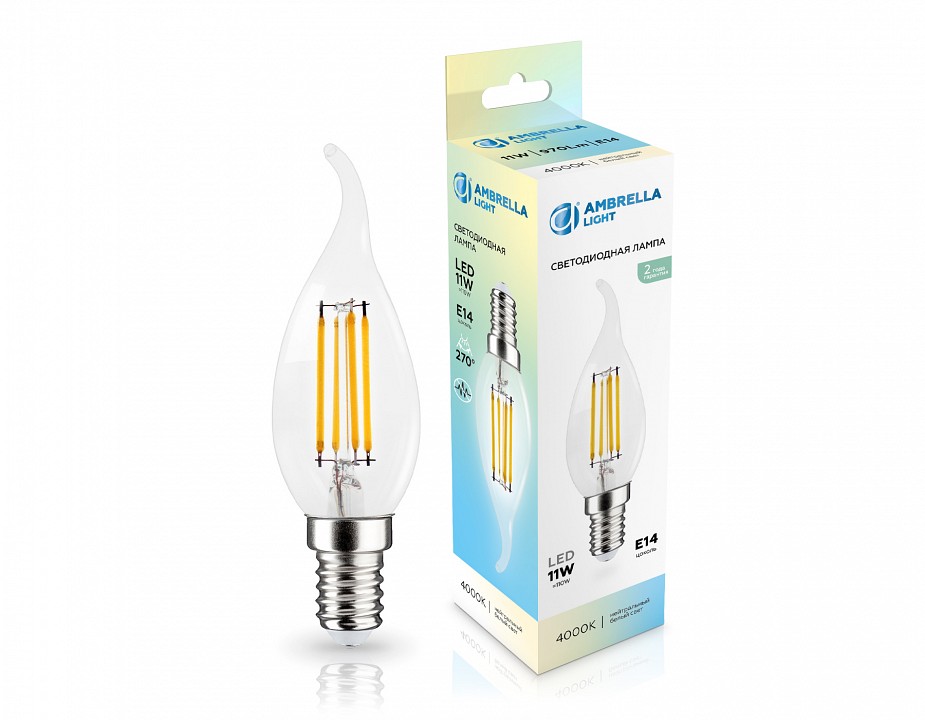 Лампа светодиодная ambrella light c35 e14 11вт 4000k 351124
