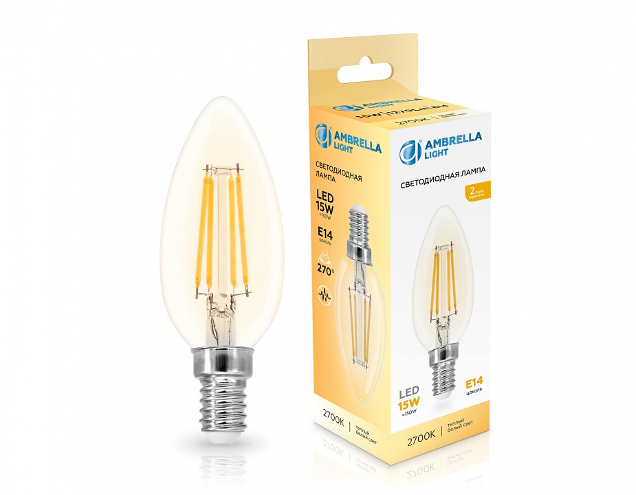 Лампа светодиодная ambrella light c35 e14 15вт 2700k 351513