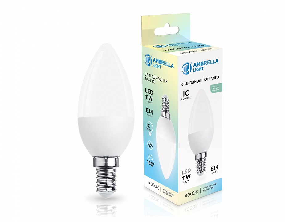 Лампа светодиодная ambrella light c37 e14 11вт 4000k 371114