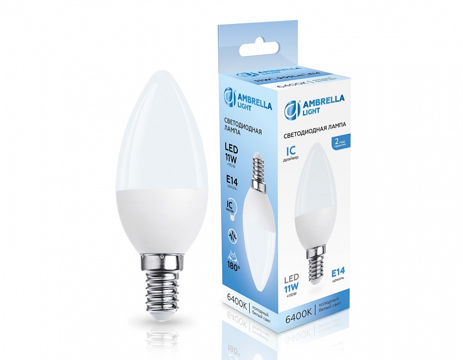 Лампа светодиодная ambrella light c37 e14 11вт 6400k 371116