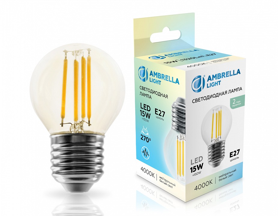 Лампа светодиодная ambrella light g45 e27 15вт 4000k 451524