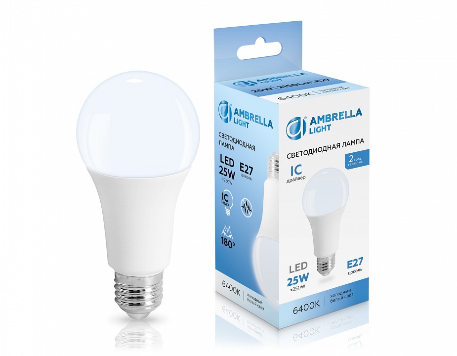 Лампа светодиодная ambrella light a65 e27 25вт 6400k 652506