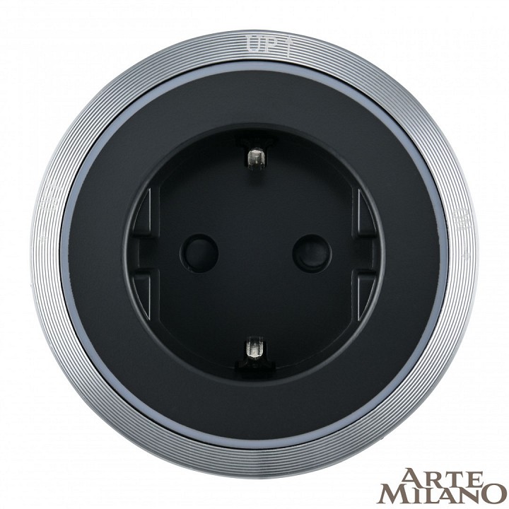 Розетка с заземлением на треке arte milano am-track-sockets 380066ts led/es grey