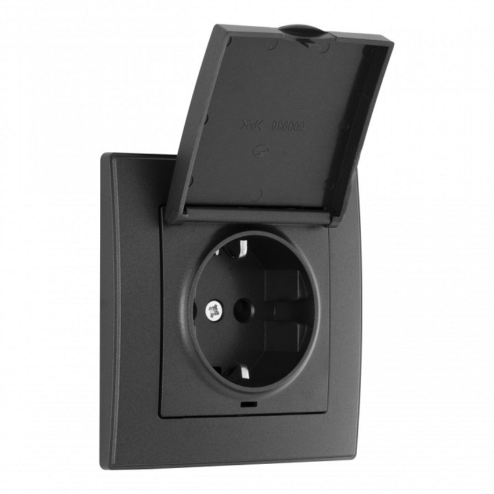 Розетка с заземлением и шторкой, С крышкой arte milano set06-1 set06-1-41-1 black