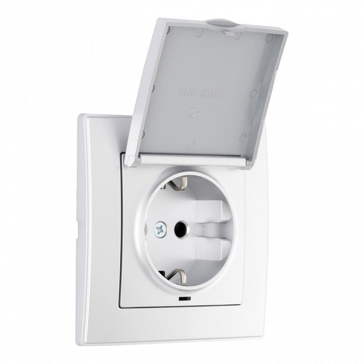 Розетка с заземлением и шторкой, С крышкой arte milano set06-1 set06-1-41-1 silver