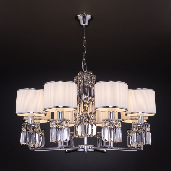 Подвесная люстра eurosvet zaffiro 10099/8 хром/прозрачный хрусталь strotskis (новый абажур)