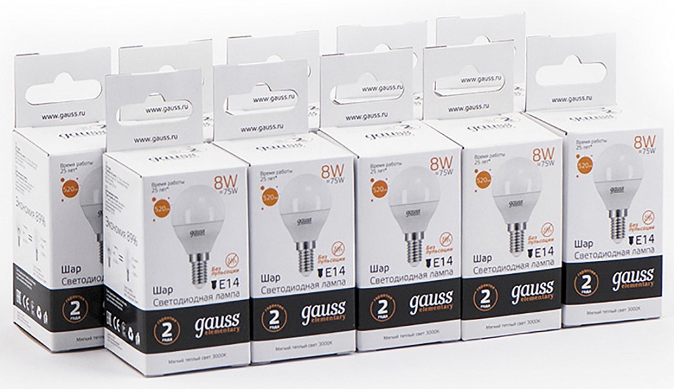 Лампа светодиодная gauss led elementary globe e14 8вт 3000k 53118