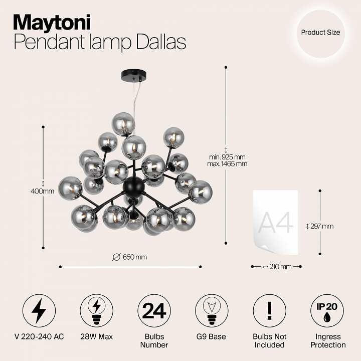 Подвесная люстра maytoni dallas mod545pl-24b