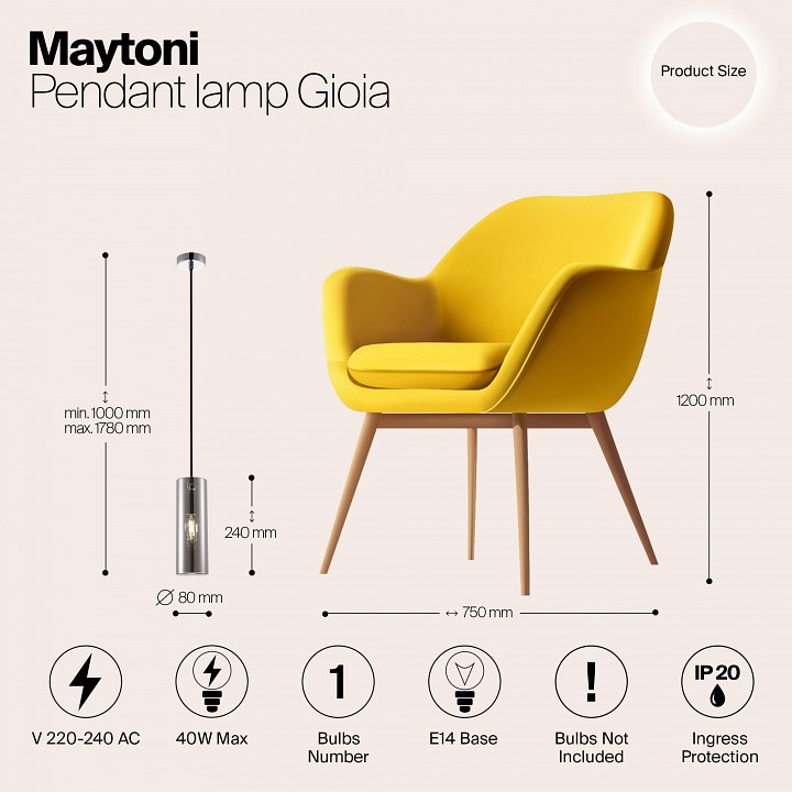 Подвесной светильник maytoni gioia p011pl-01ch