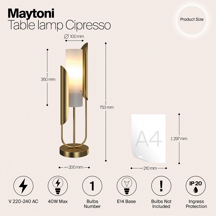 Настольная лампа декоративная maytoni сipresso z014tl-01g