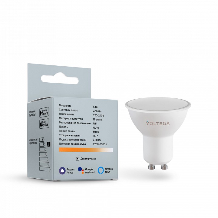 Лампа светодиодная с управлением через wi-fi voltega wi-fi bulbs gu10 5вт 2700-6500k 2425