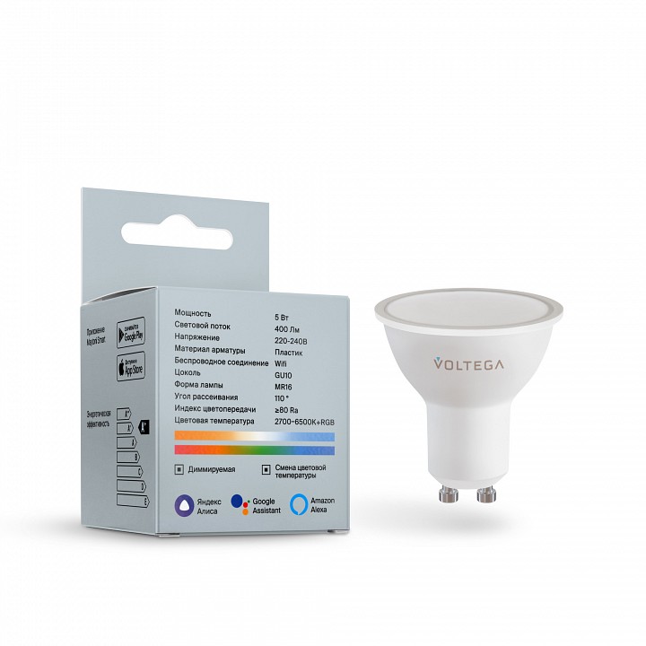 Лампа светодиодная с управлением через wi-fi voltega wi-fi bulbs gu10 5.5вт 2700-6500k 2426
