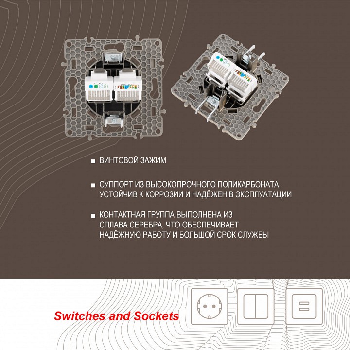 Розетка двойная rj-11 и ethernet rj-45, Без рамки arte milano am-217 217.44-1.shampan