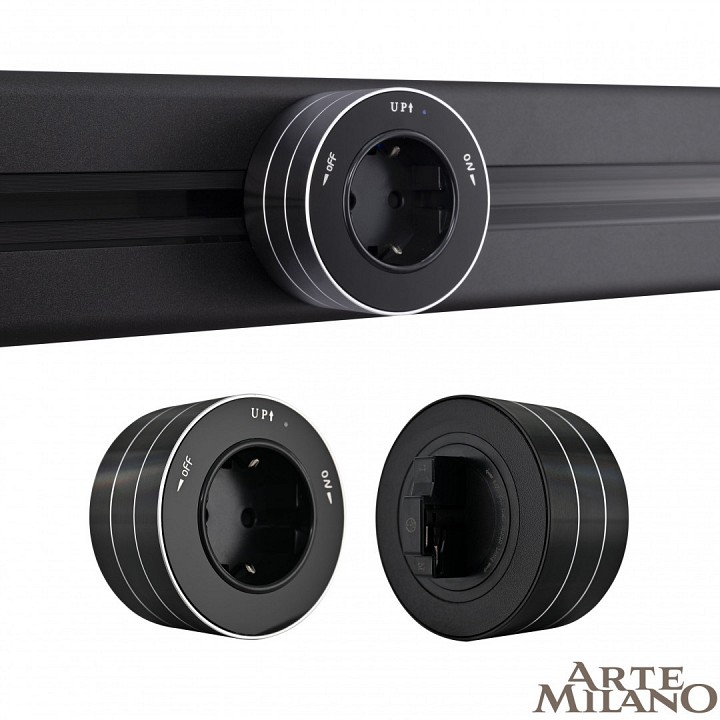Розетка с заземлением на треке arte milano am-track-sockets 380011ts/es black