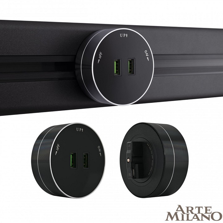 Розетка 2xusb на треке arte milano am-track-sockets 380011ts/usbx2 black