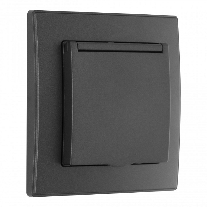 Розетка с заземлением и шторкой, С крышкой arte milano set06-1 set06-1-41-1 black