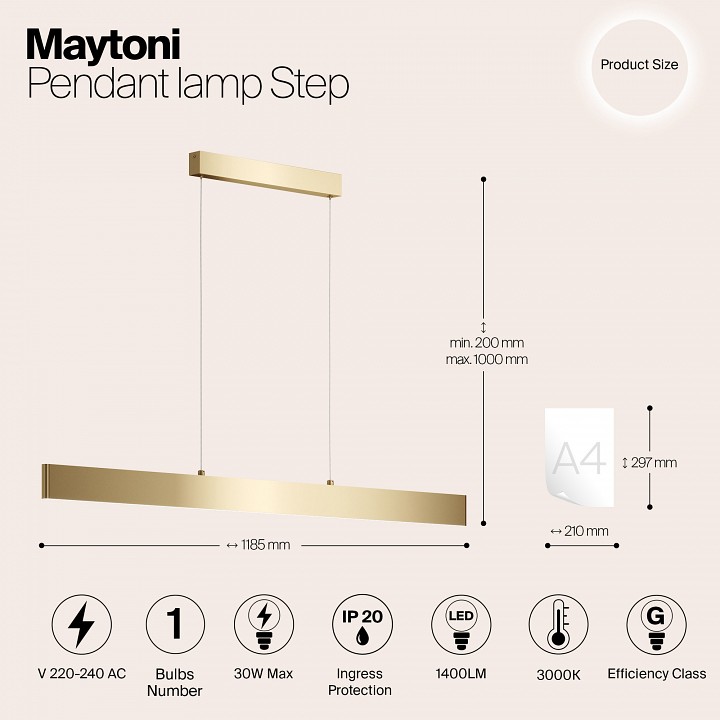 Подвесной светильник maytoni step p010pl-l30g3k