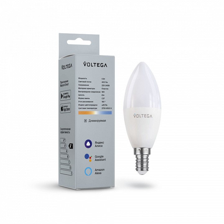 Лампа светодиодная с управлением через wi-fi voltega wi-fi bulbs e14 5вт 2700-6500k 2427