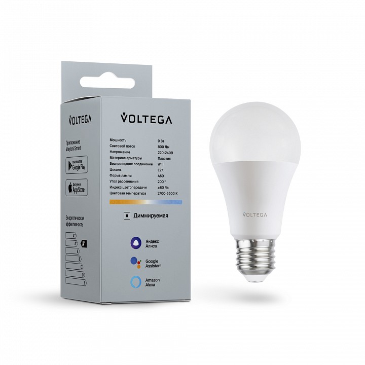 Лампа светодиодная с управлением через wi-fi voltega wi-fi bulbs e27 9вт 2700-6500k 2429