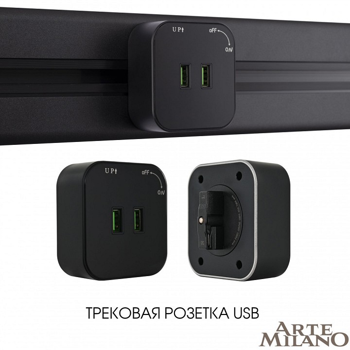 Розетка 2xusb на треке arte milano am-track-sockets 380022ts/usbx2 black