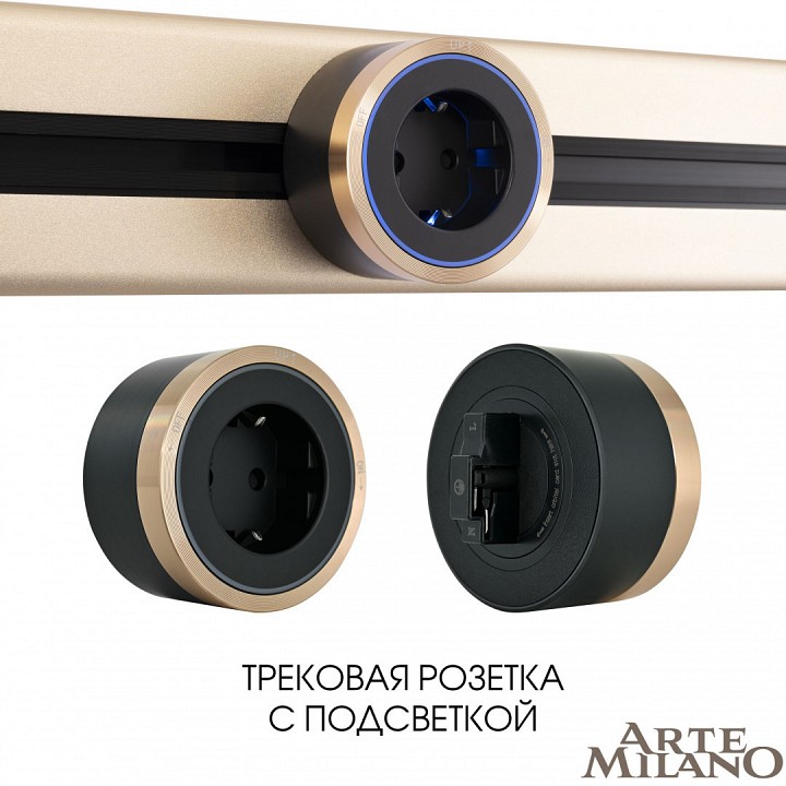 Розетка с заземлением на треке arte milano am-track-sockets 380066ts led/es gold