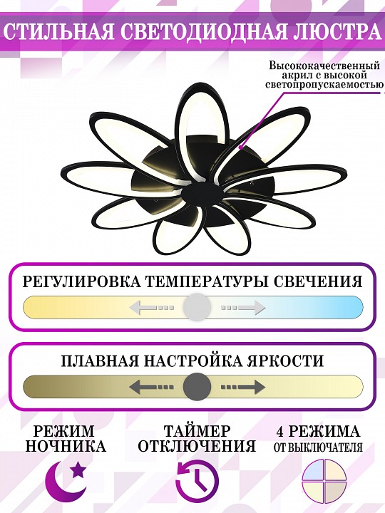 Потолочная люстра natali kovaltseva high-tech led lamps high-tech led lamps 82009 black