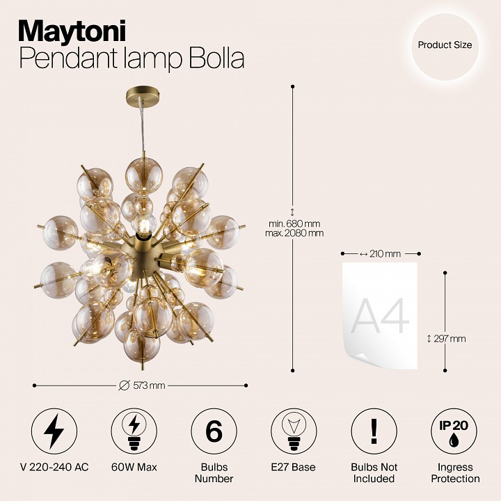 Подвесная люстра maytoni bolla mod133pl-06bs