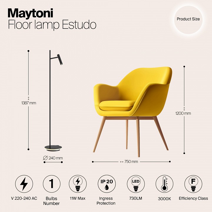 Торшер maytoni estudo z010fl-l8b3k