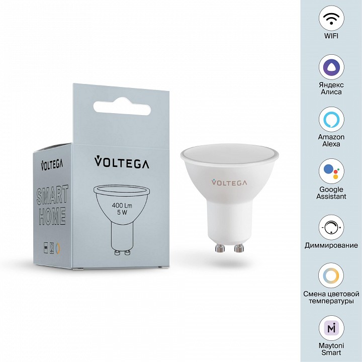 Лампа светодиодная с управлением через wi-fi voltega wi-fi bulbs gu10 5вт 2700-6500k 2425